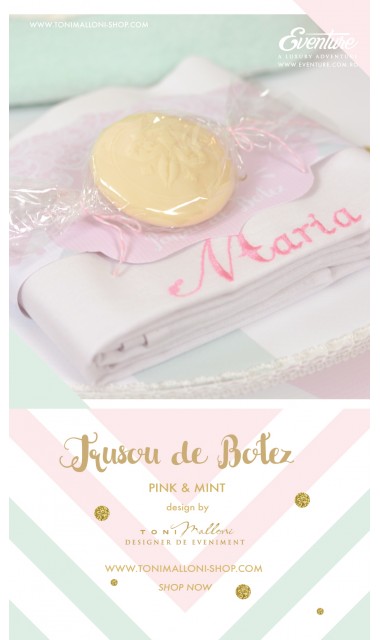 Trusou de botez pentru fete sau baieti modern, Pink & Mint 5
